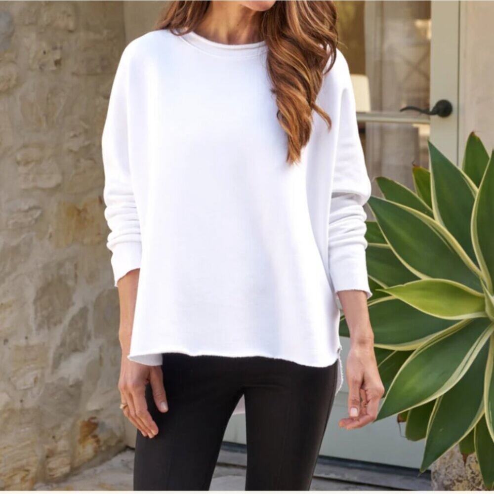 Frank & Eileen Long Sleeve Capelet Distressed Sweatshirt White Size S NWOT